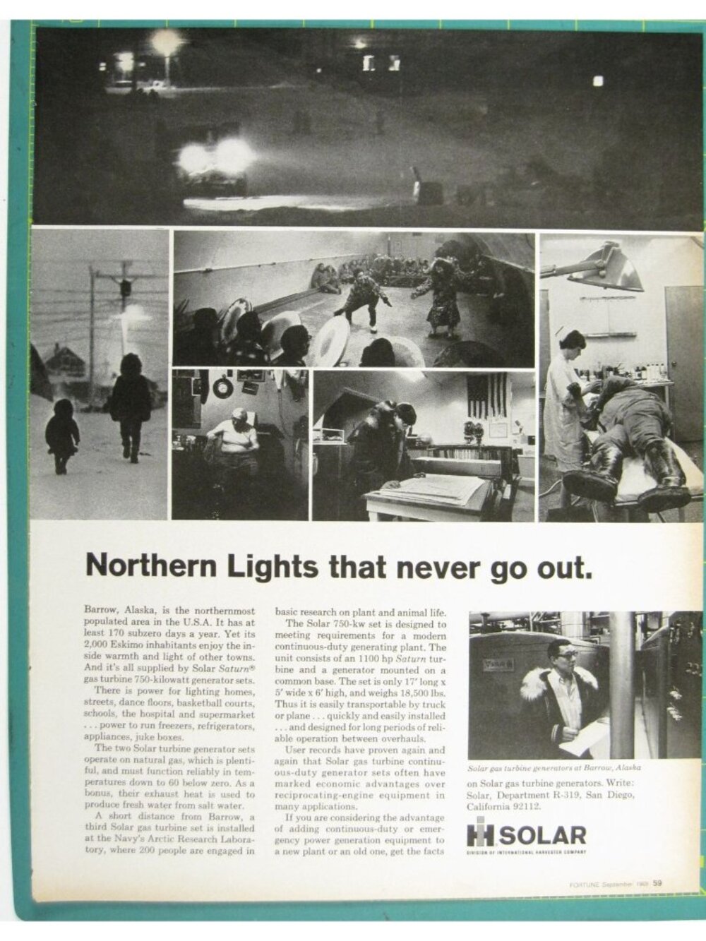 Print Ad Northern Lights That Never Go Out Solar Gas Turbine Generators 1969 AD